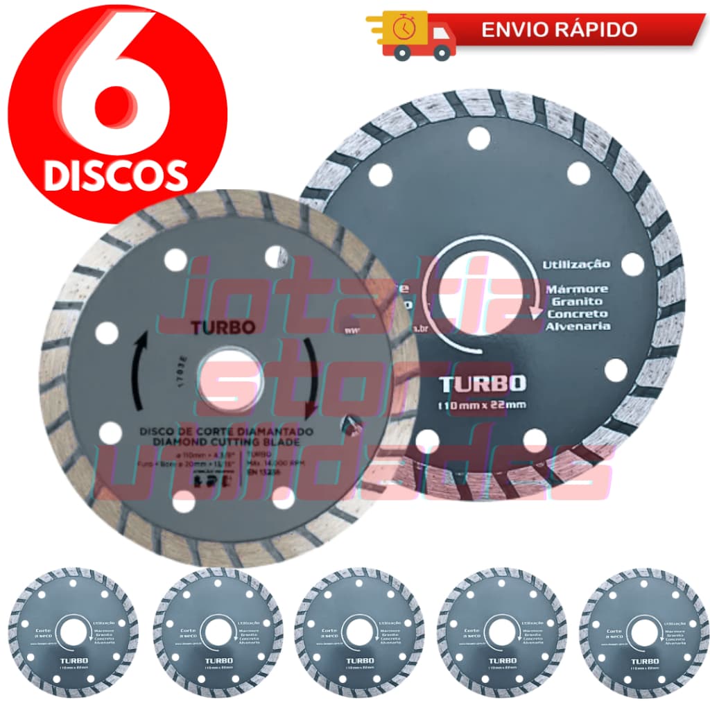 6 Disco De Corte Diamantado Turbo Corte Contínuo 110x20x7 Granito Mármore Concreto Natal