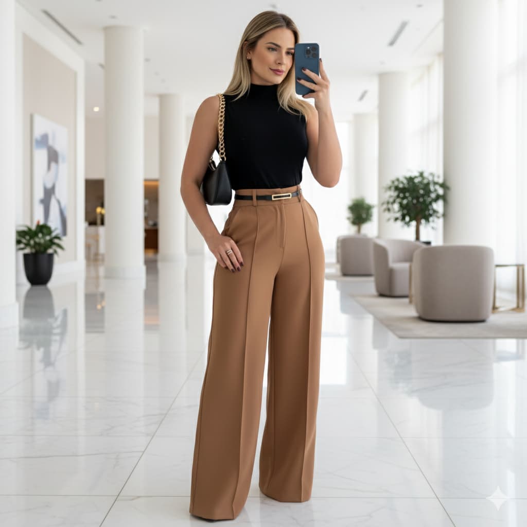 Conjunto Feminino de Alfaiataria | Look Sofisticado Calça e Cropped | Trabalho, Faculdade Happy Hour