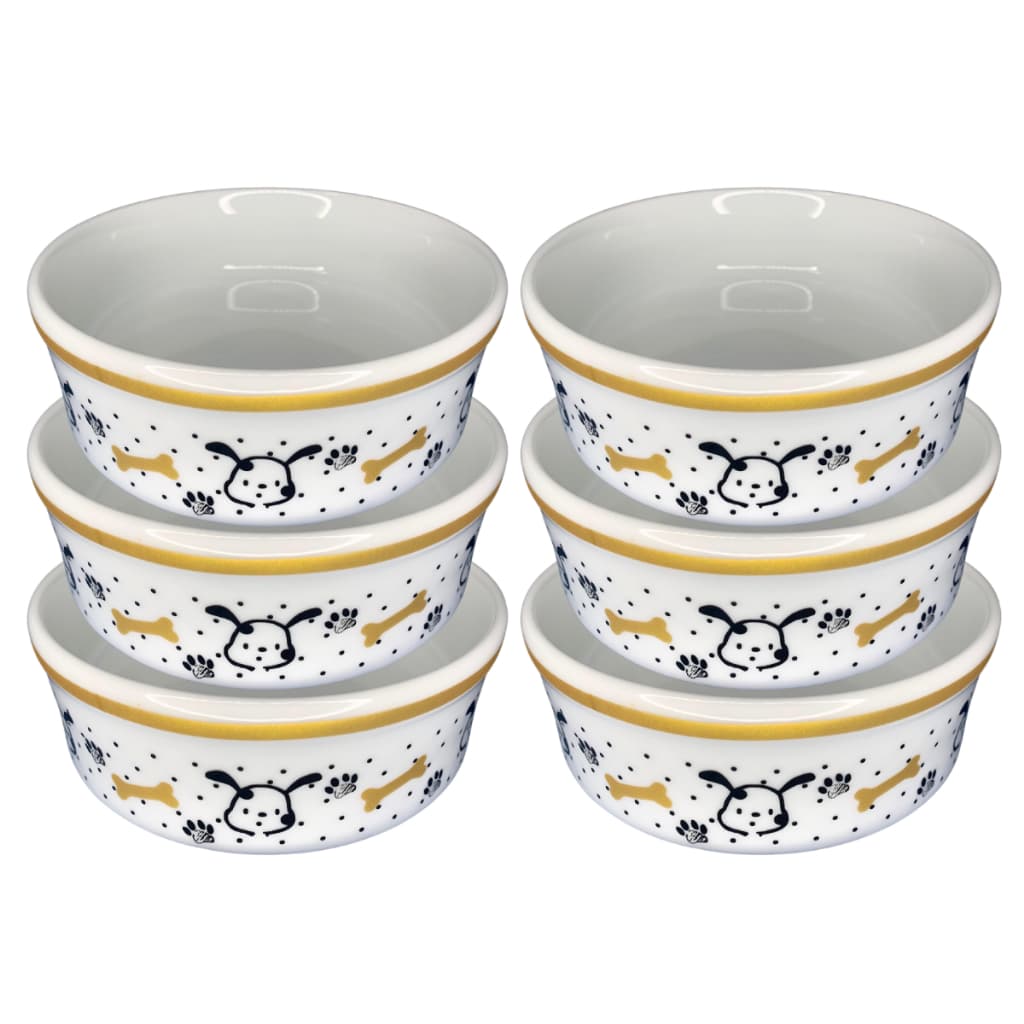 Tigela Bebedouro Comedouro para Cães Porcelana 600Ml Decorado Ossinhos 6 Peças