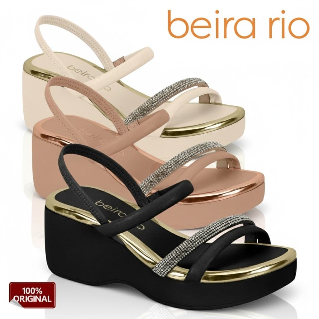 Sandalia Plataforma Beira Rio Original Sandalia De Salto Strass Conforto Elastico Dia A Dia Casual