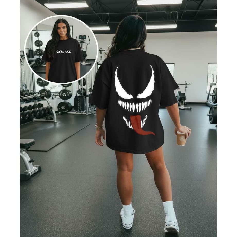 Camiseta Camisa Blusa Oversized 100%Algodão Academia Fitness Treino Musculação Feminina Estilo Venom