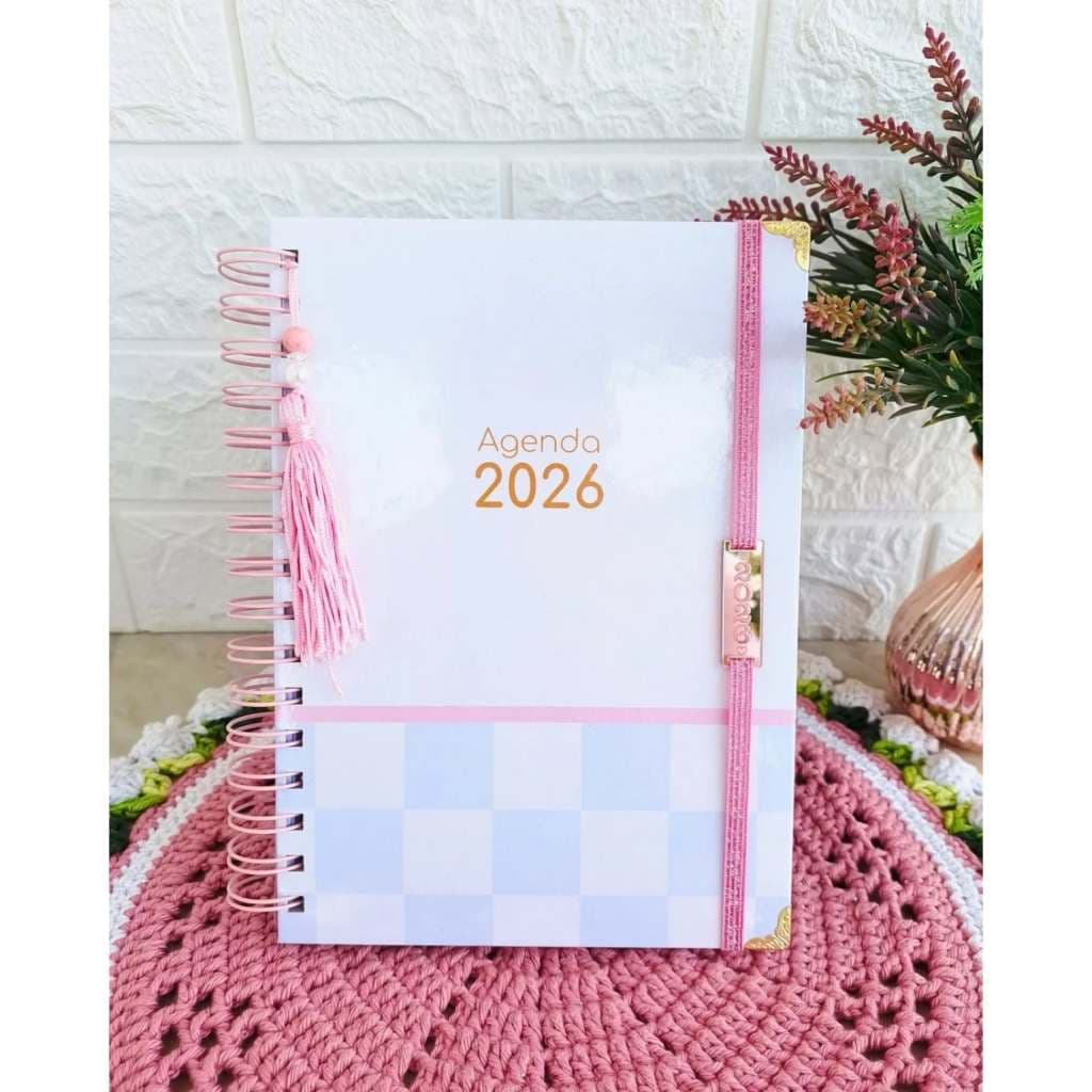 Agenda 2026 PERSONALIZADA COM NOME NA CAPA -  A5 Capa Dura Wire-o com Elástico, CHAVEIRO