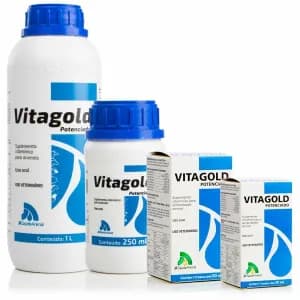 Vitagold Potenciado 50ml ou 250ml Vitagold para Aves Vitamina para Aves Equinos Suínos Cães