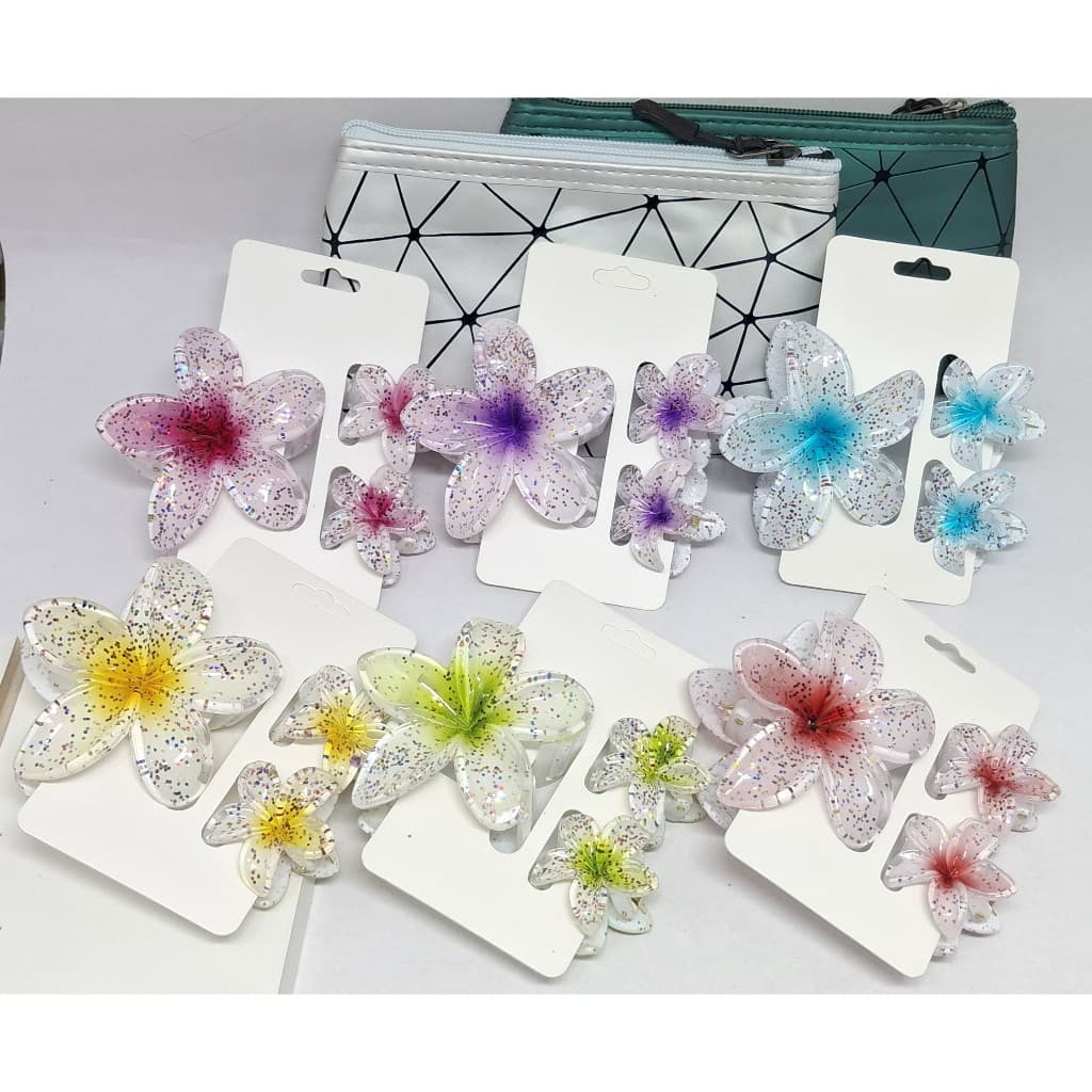 Piranha Flor Glitter Kit 3 Prendedor de Cabelo Grampo 8 cm & 4 cm