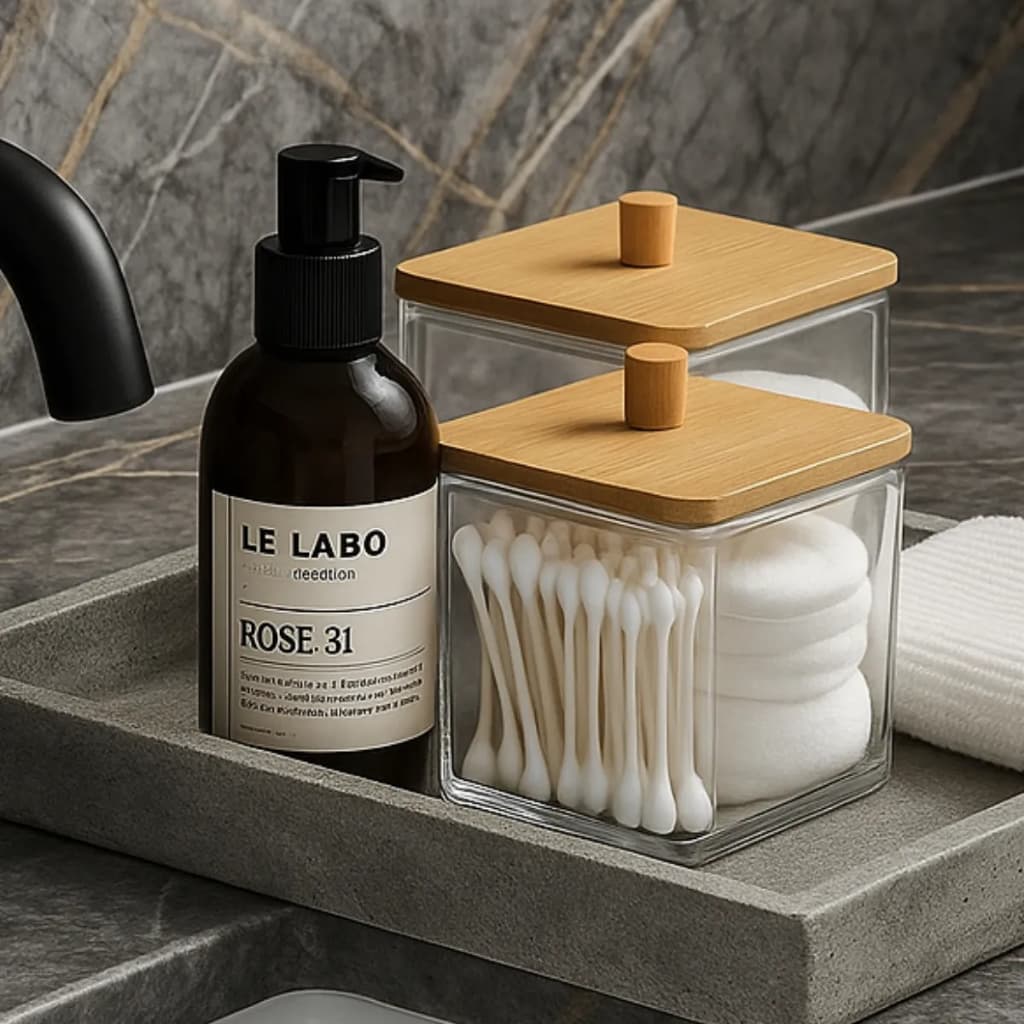Kit C/2 Porta Algodão E Cotonete Bambu Organizador Quadrado