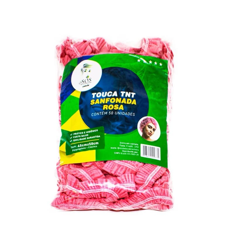 Touca Descartável Tnt Sanfonada Com Elástico Rosa C/50 Unidades Salão de Beleza, Estética, Spa, Restautande