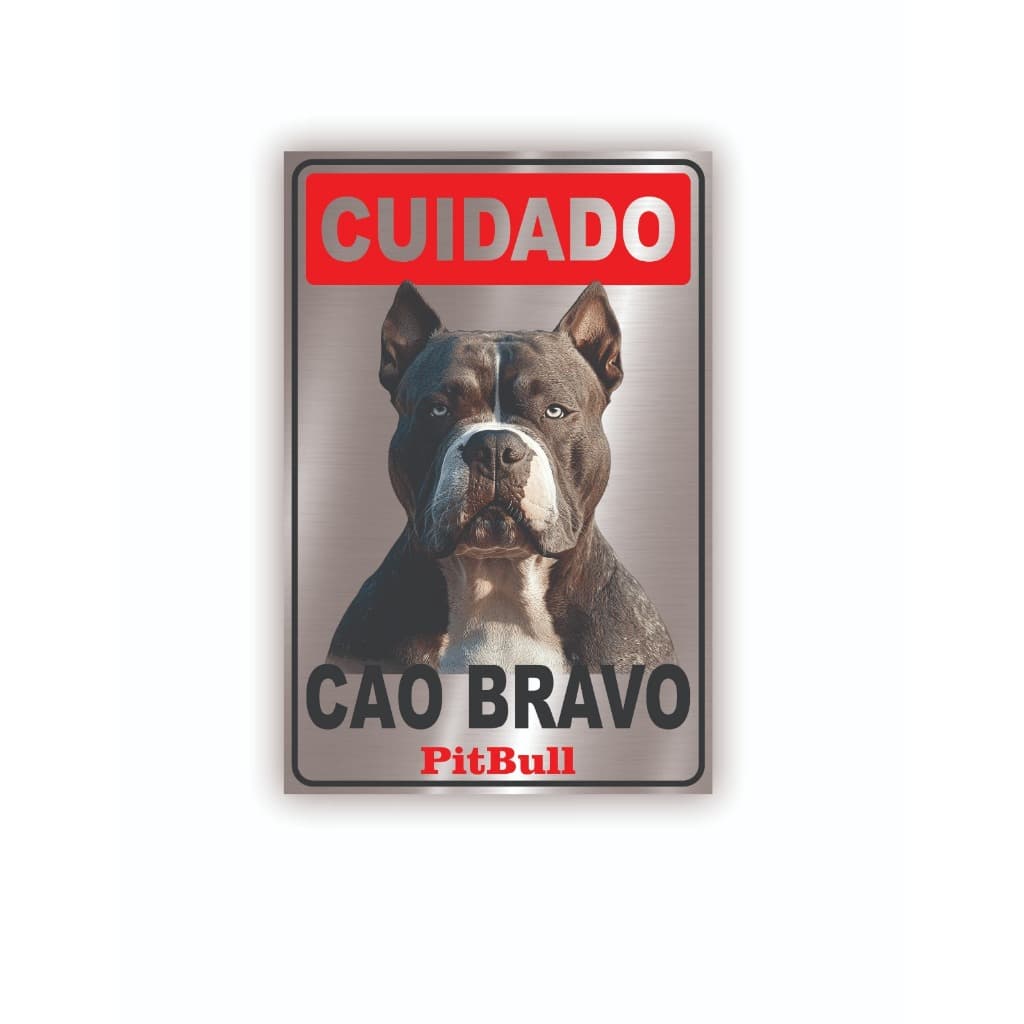 PLACA PITBULL PRETO CUIDADO CÃO BRAVO EM ALUMINIO - TAMANHO 30X20 COM FITA DUPLA FACE - CACHORRO PORTÃO