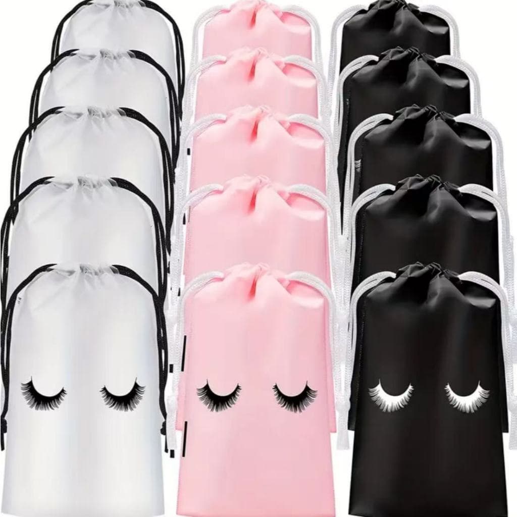 Kit 50 Sacos de Maquiagem Reutilizáveis Para Saquinho para Cílios à Prova D’Água com Cordão