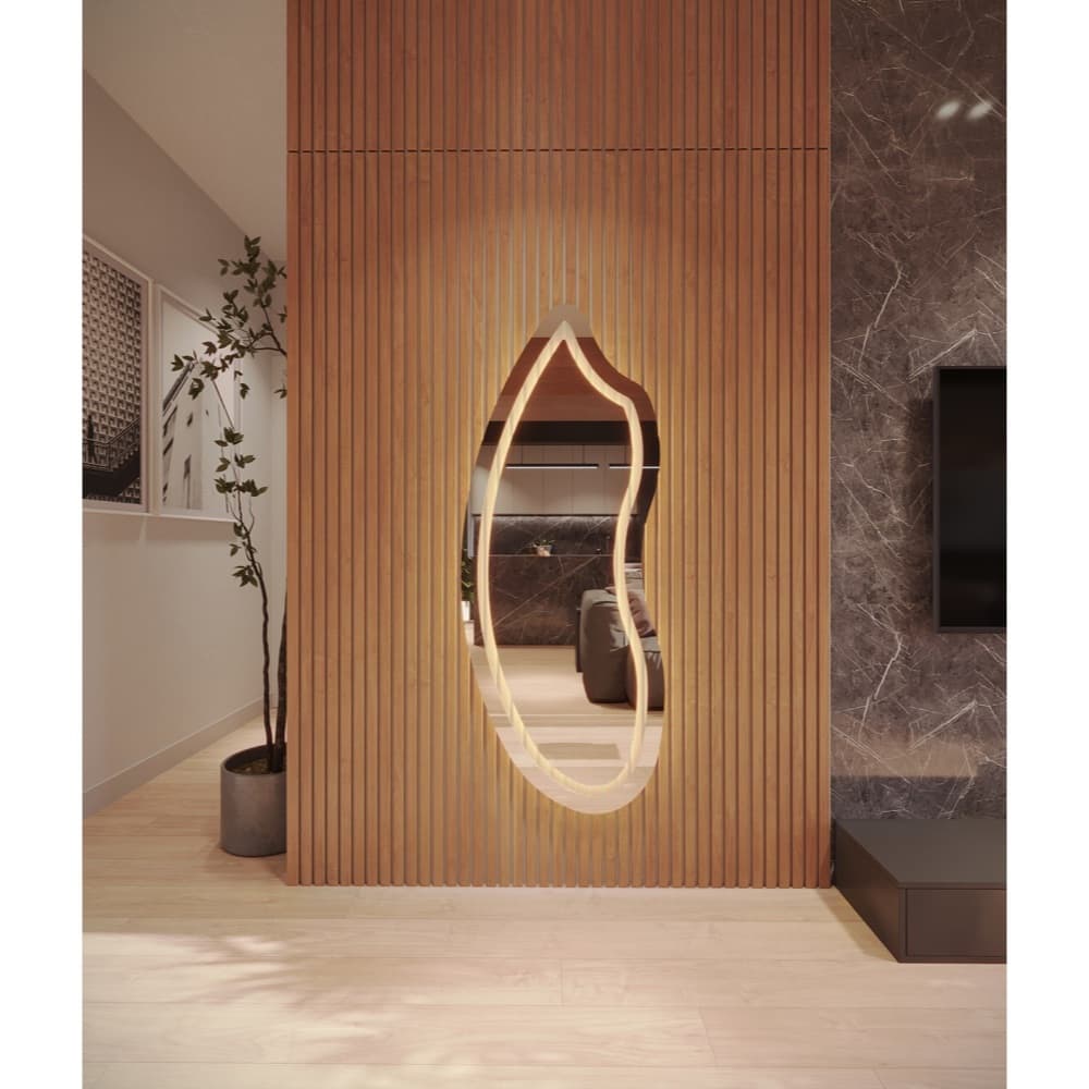 Espelho Orgânico EL22 Corpo Inteiro 170cm x 70cm Polido LED Jateado Luz Branca e Luz Amarela Sala Quarto Banheiro