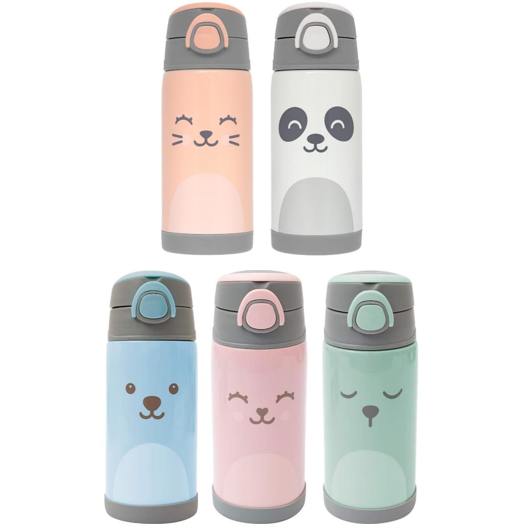 Garrafa Térmica Infantil Com Canudo Aço Inox Buba Menina e Menina Azul Rosa Garrafinha Gumy