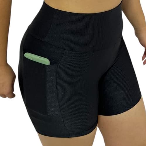Bermuda Short Fitness Com Bolso Para Academia Suplex De Poliamida Canelada