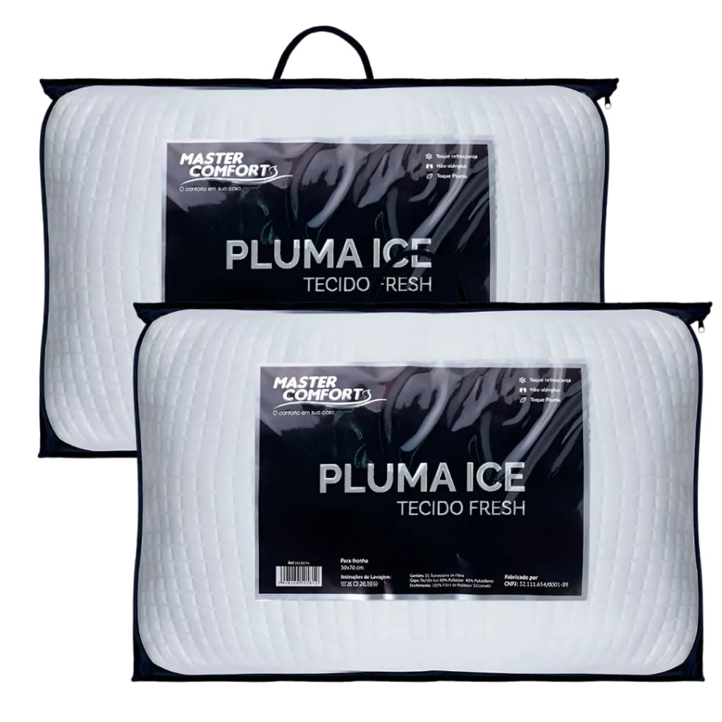 KIT COM 2 TRAVESSEIRO PLUMA ICE FIBRA SILICONADA MACIO REFRESCANTE 50X70X15cm ANTIALERGICO