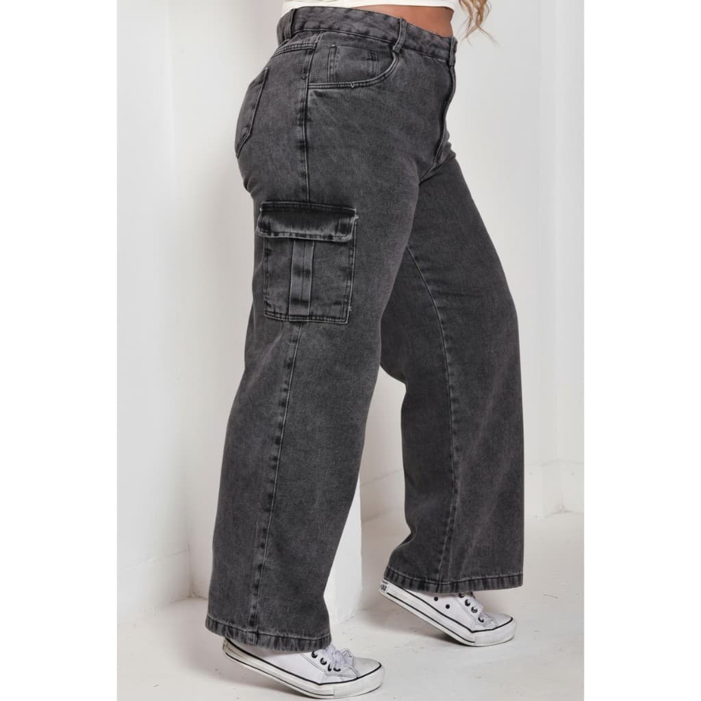 Calça Jeans Wid leg Feminina Cargo 34 ao 54