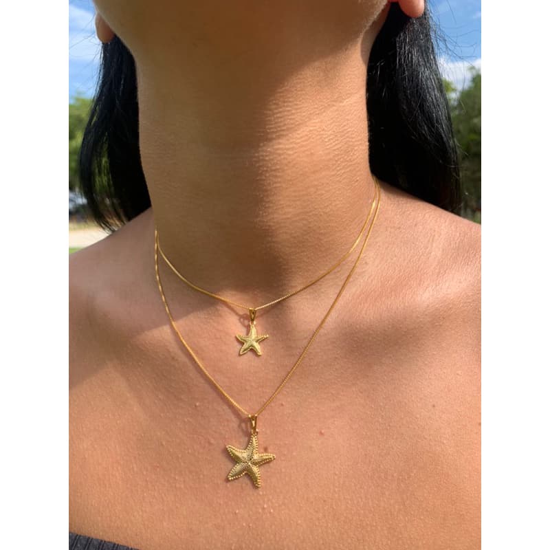 Colar Duplo Estrela Do Mar Banhado a Ouro Praiano Feminino Verão