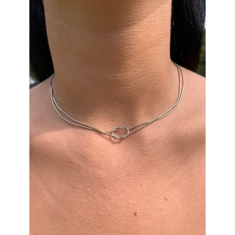 Colar Choker Nó Prata 925 Feminino Corrente Dupla Nozinho Delicado Gargantilha Tendência Blogueira Luxo Antialérgico