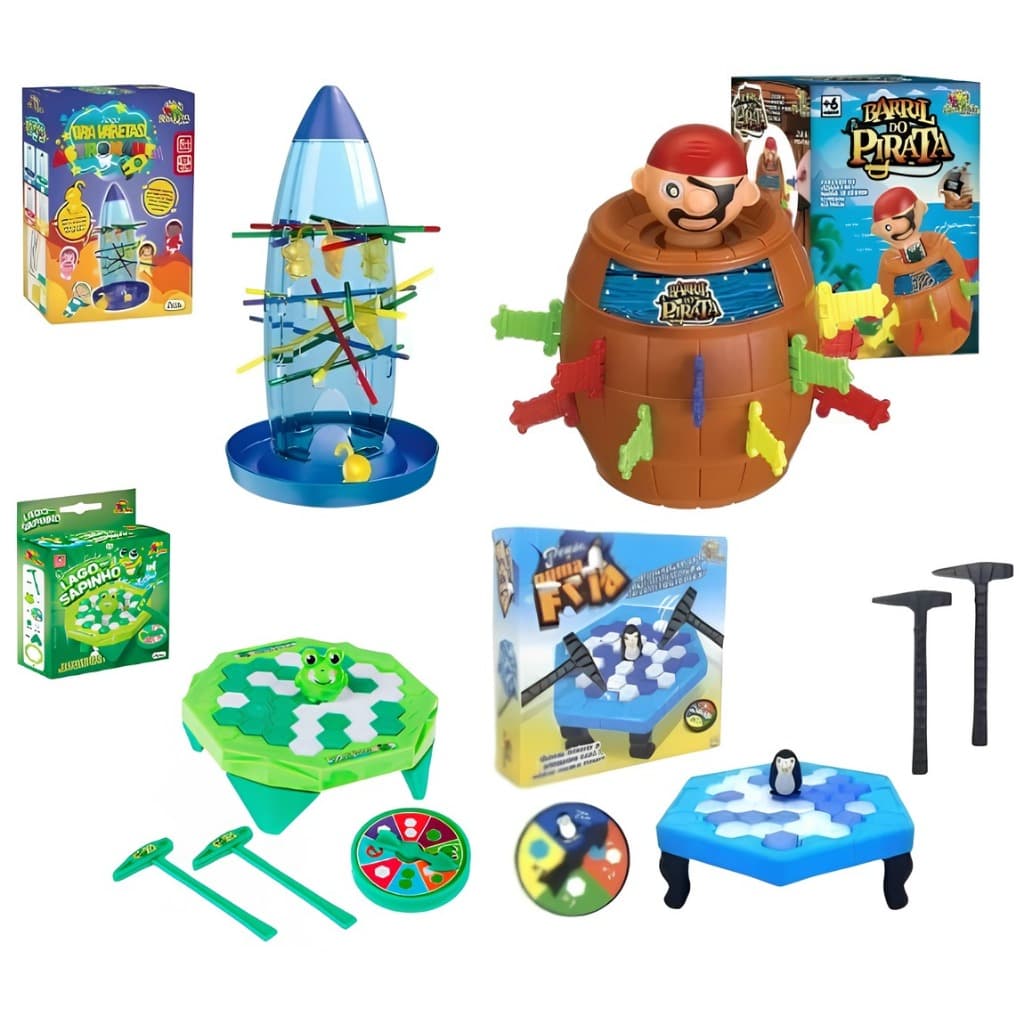 Combo 4 Jogos Interativos(Pinguim Numa Fria+Pula Pirata+Tira Vareta+Mini Sapinho Quebra Gelo)