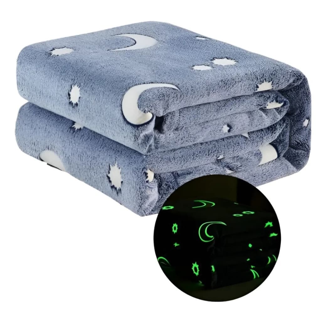 Manta Cobertor Solteiro Infantil Brilha No Escuro 1,80x1,20 Lua Cor:Azul