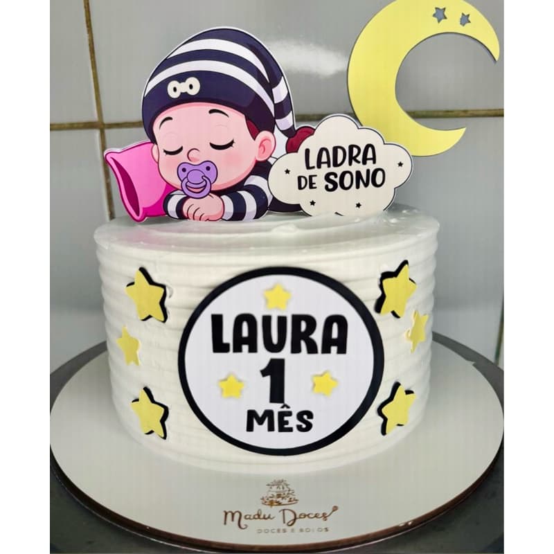 Topo/Topper De Bolo festa ladra de sono MOD01, Premium, Clean, com camadas PERSONALIZADO COM NOME