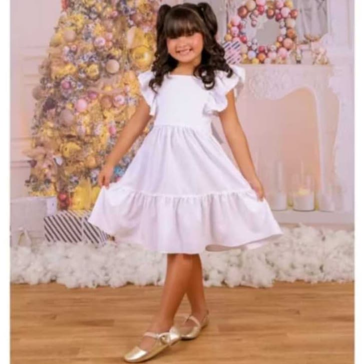 Vestido Infantil Menina Liso Com Laço Rodado Colorido Para Eventos Ou Casual