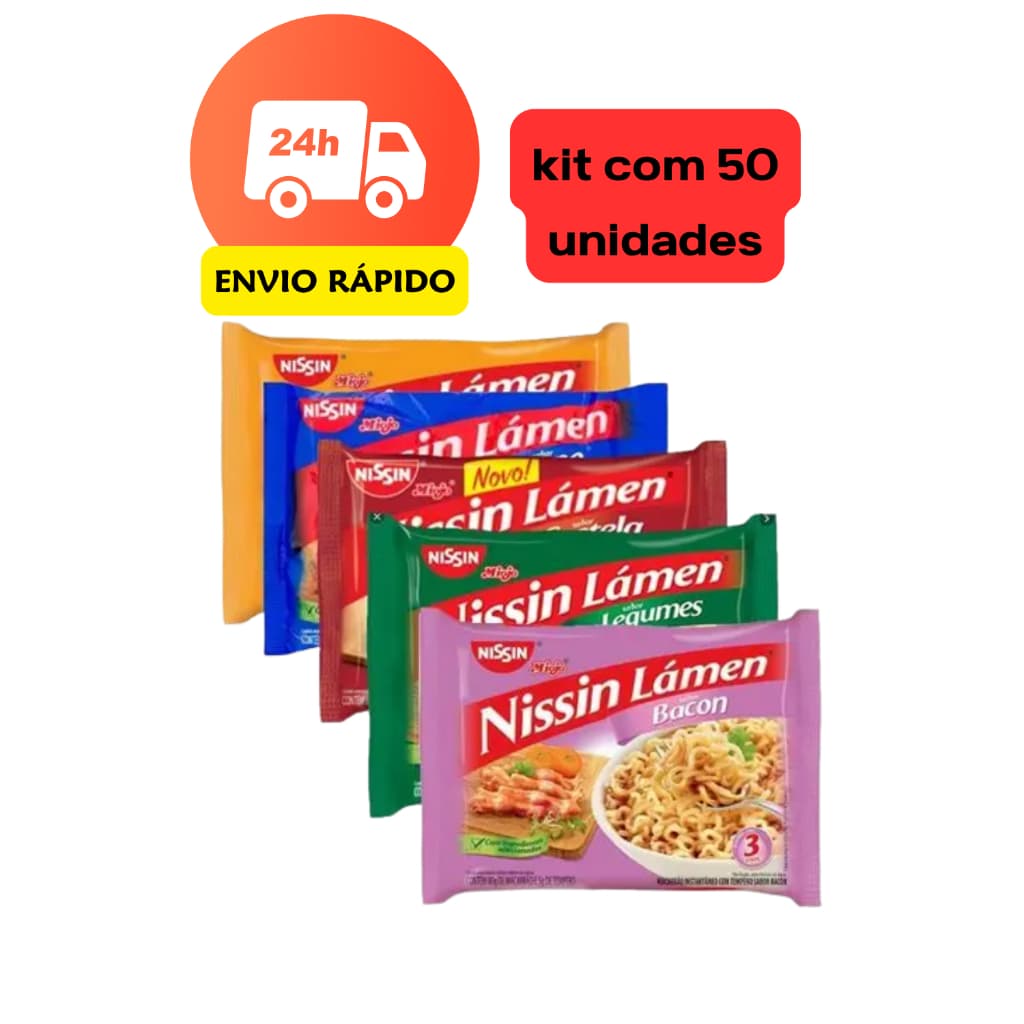 Caixa com 50 Unidades Nissin Lamen Miojo Sortido – Macarrão Instantâneo