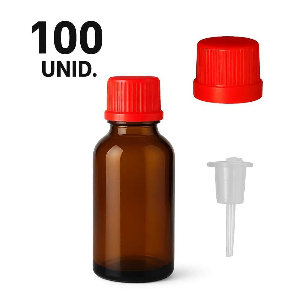 100 FRASCO PET AMBAR 30ML COM TAMAPA E GOTEJADOR