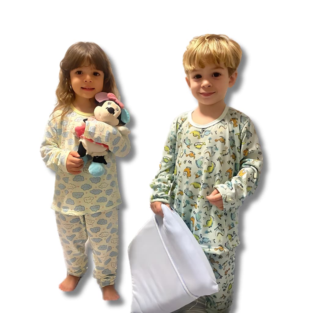 Pijama inverno infantil manga longa malha fria confortável