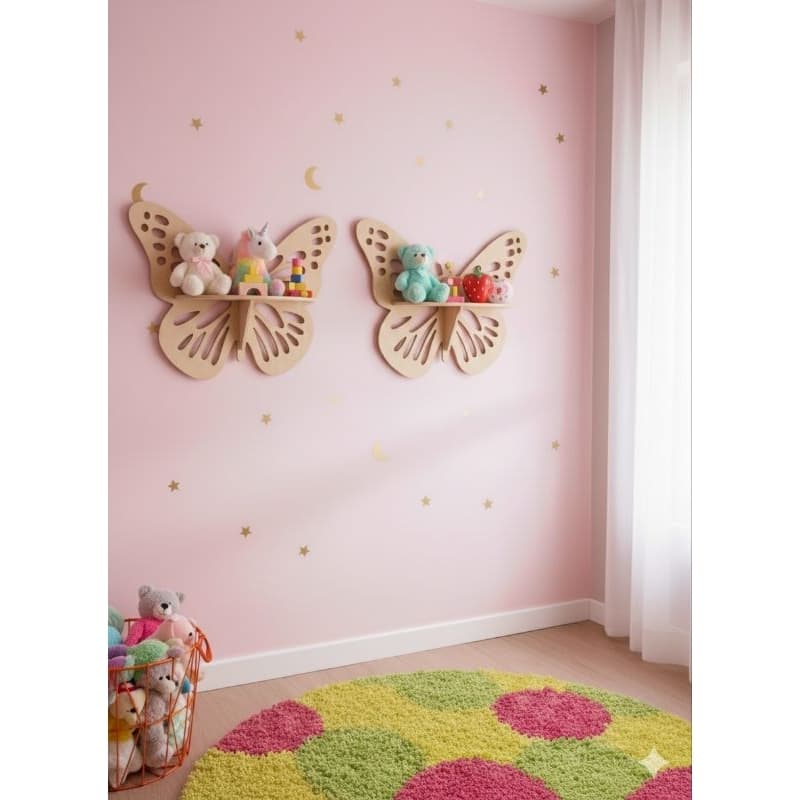 Prateleira Borboleta Decorativa em MDF – 40x35 cm | Ideal para Quartos Infantis 🦋