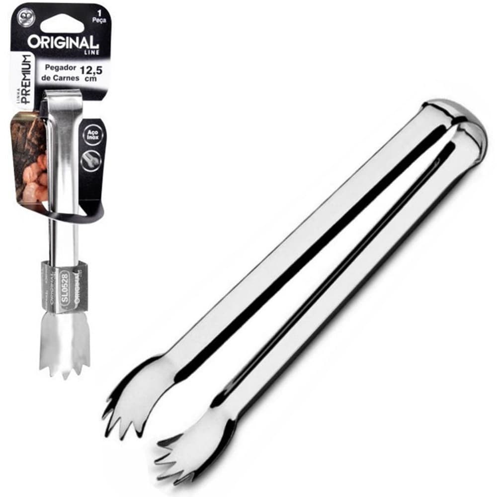 Pegador de inox para carne churrasco prata de cozinha pinça pegadora pequena salada massa macarrão com dente
