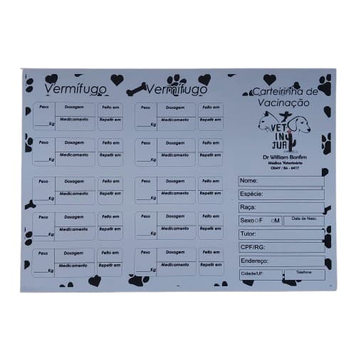 Kit Cartão de Vacina Personalizado Para Veterinario Petshop Carteira de Vacinaçao