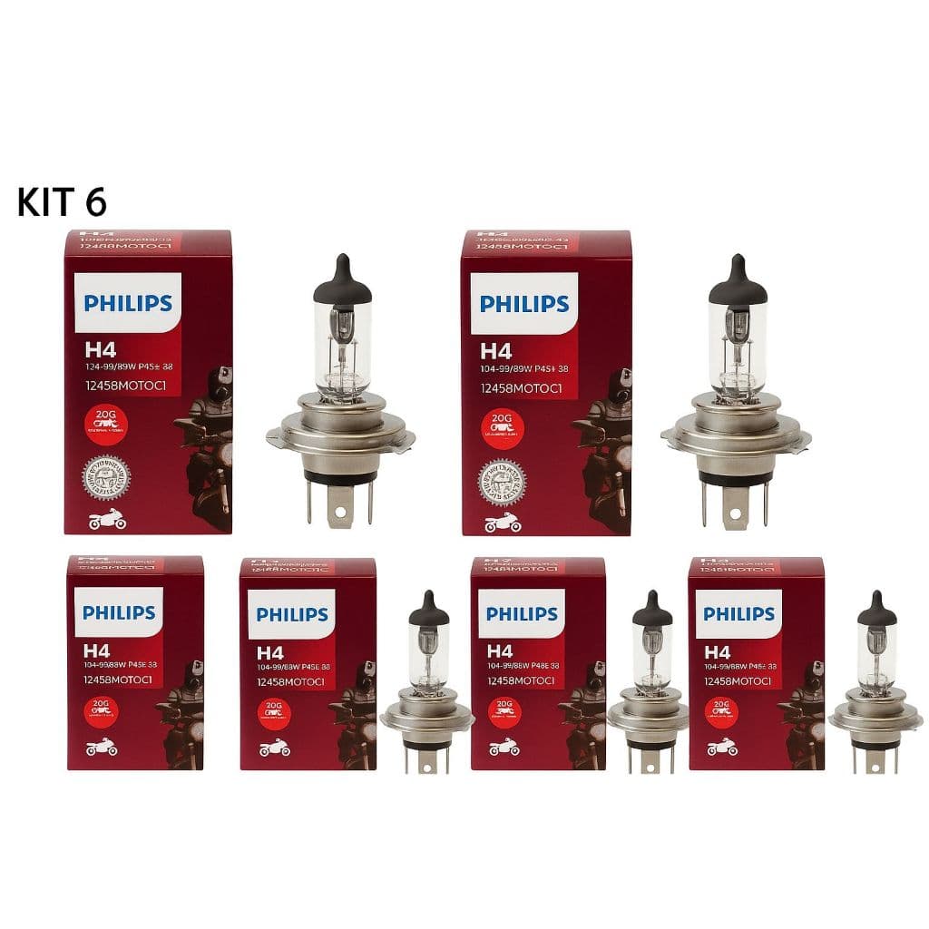 LAMPADA FAROL PHILIPS H4 12V 35/35W P43T-38 EXTRA DUTY COMBO 6 UNIDADES