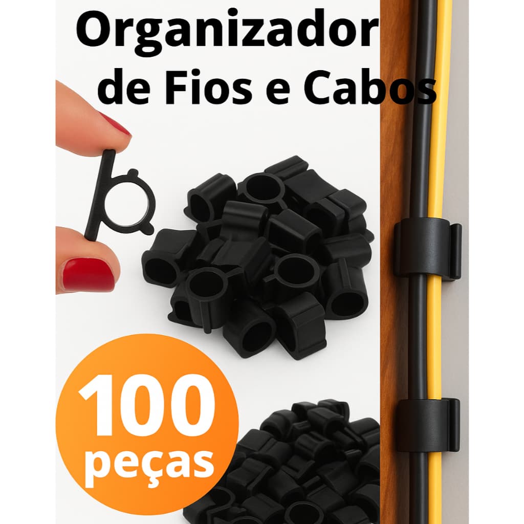 Clip organizador fixador fios e cabos 13 mm auto adesivo fixa fácil mangueira 3/8" KIT 100 PÇS
