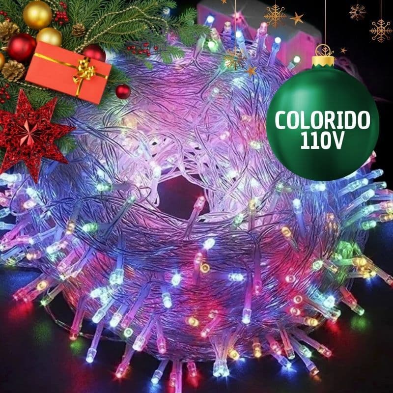 KIT Pisca Pisca LED Colorido 110V 9m Fio Transparente Ideal para Árvore de Natal, Festas e Ambientes