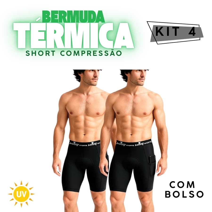 Kit 4 Shorts de Compressão Masculino com Bolso Lateral Esportivo Academia Corrida Fitness
