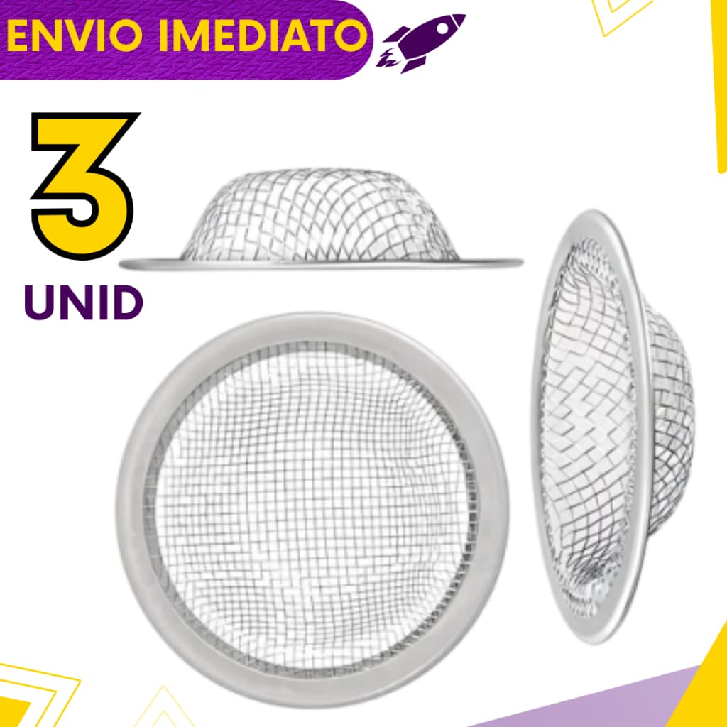 Kit 3, 2 ou 1 un - Ralinho Japonês Galvanizado P/ Pia e Tanque - Captura Resíduos