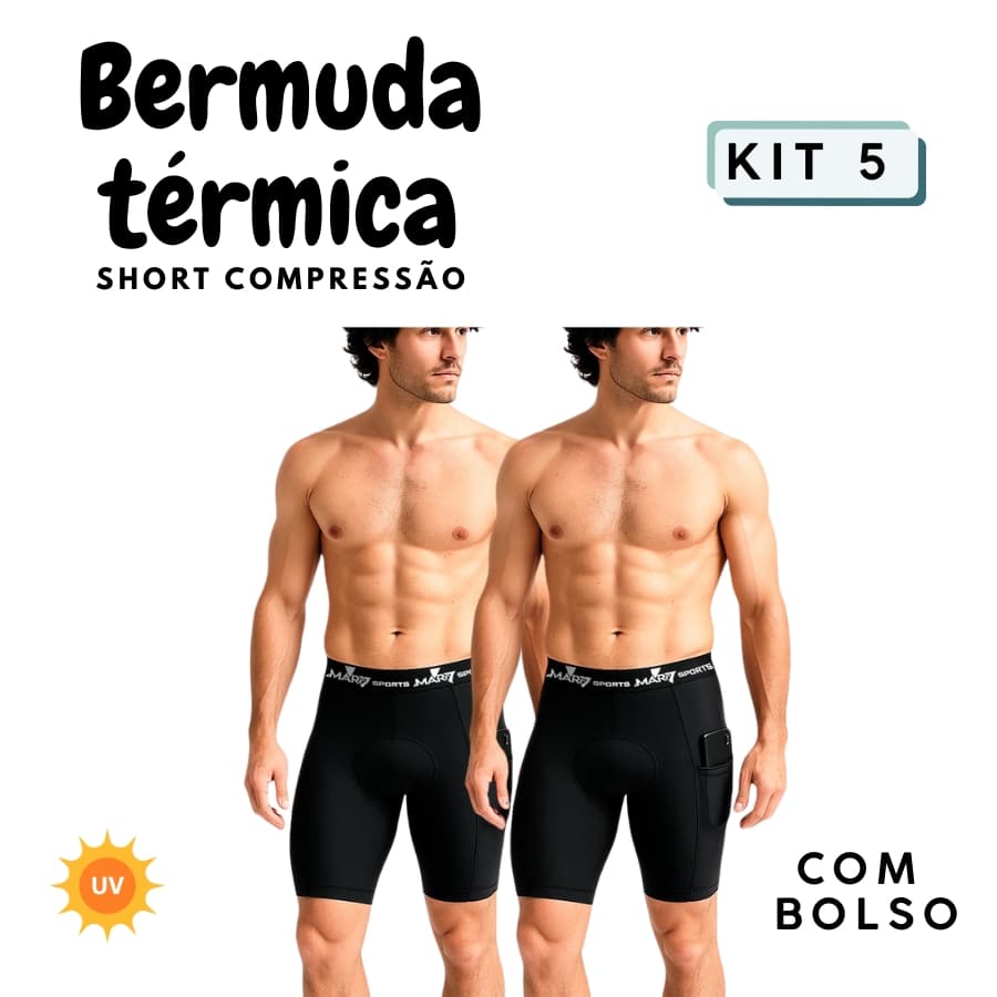 Kit 05 Shorts de Compressão Masculino com Bolso Lateral Academia Corrida Fitness