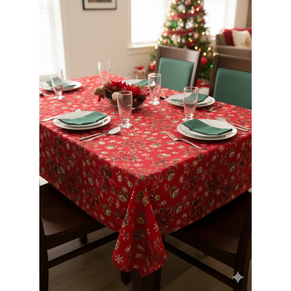 Toalha de Mesa de Natal 4 6 e 8 lugares Oxford com Estampa Natalina