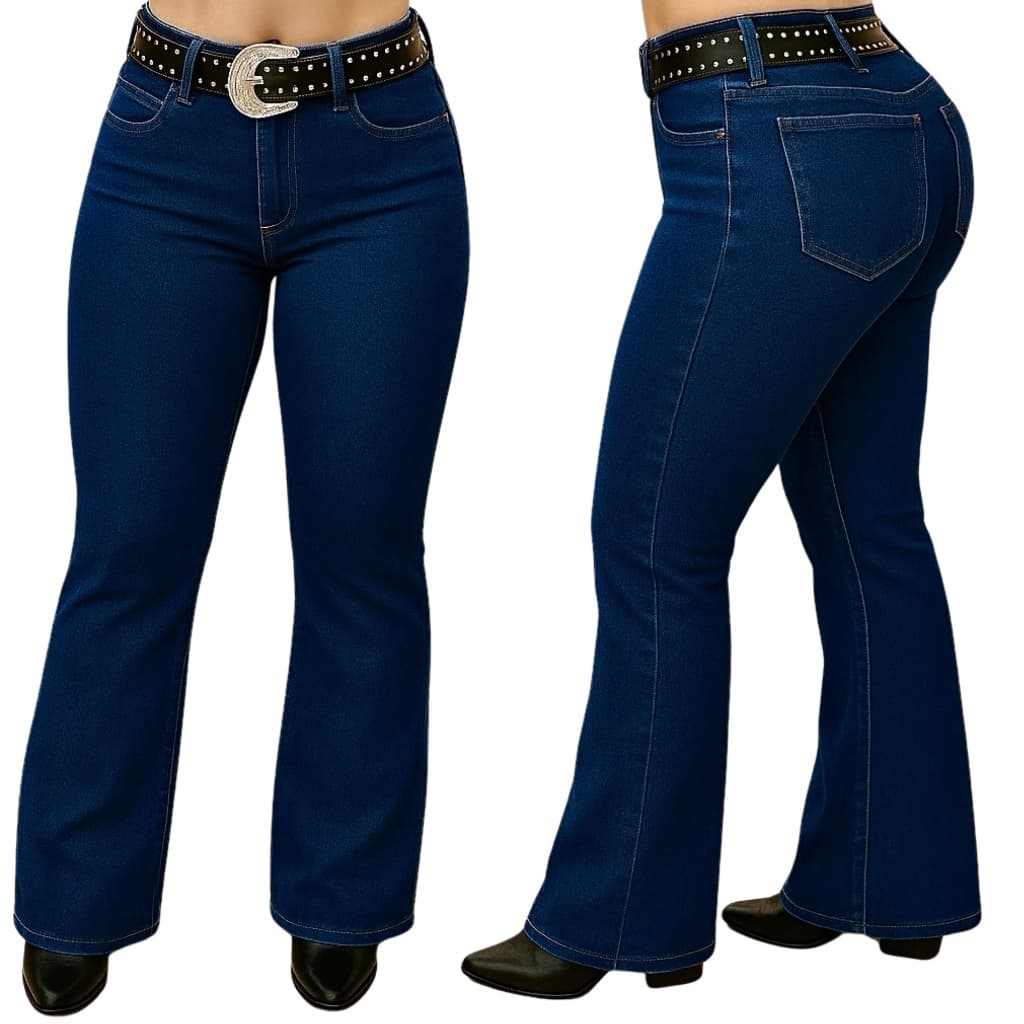 Calça Country Flare Jeans Feminina Escura Lisa Linha Premium Cintura Alta com Lycra Rodeio Cavalgada