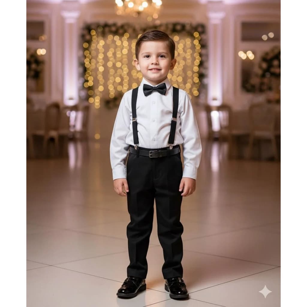 Conjunto Meninos Miss Cherry Leo Suspensorio Preto Pajem