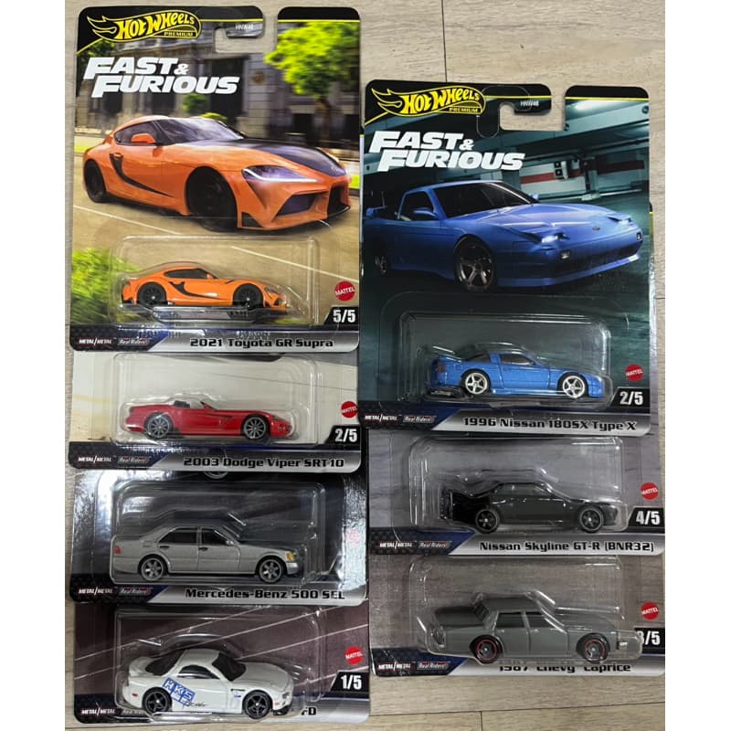 Carrinhos Hot Wheels - Premium - Velozes e Furiosos - Toyota GR Supra - Dodge Viper - Mercedes Benz 500 SEL - Mazda Rx-7