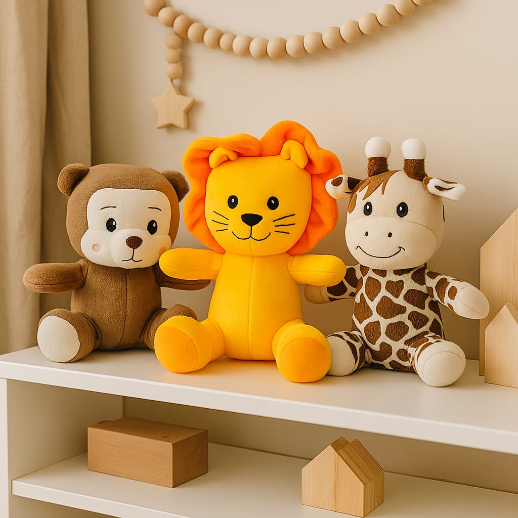 Trio de Urso de Pelúcia Safari Leão Macaco Girafa Bicho de Pelúcia Safari Mury