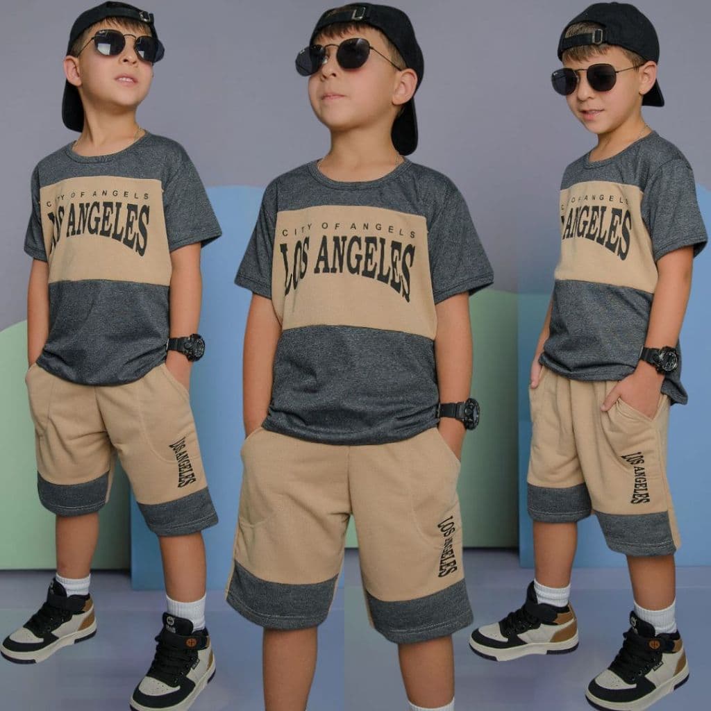 Conjunto Infantil Menino Estiloso Verão Lançamento Juvenil  Camisa e Bermuda Veste Do 2 ao 12 anos