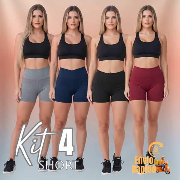 kit 4 Short Legging feminino Suplex Espotivo Cintura Alta academia fitness Ciclista