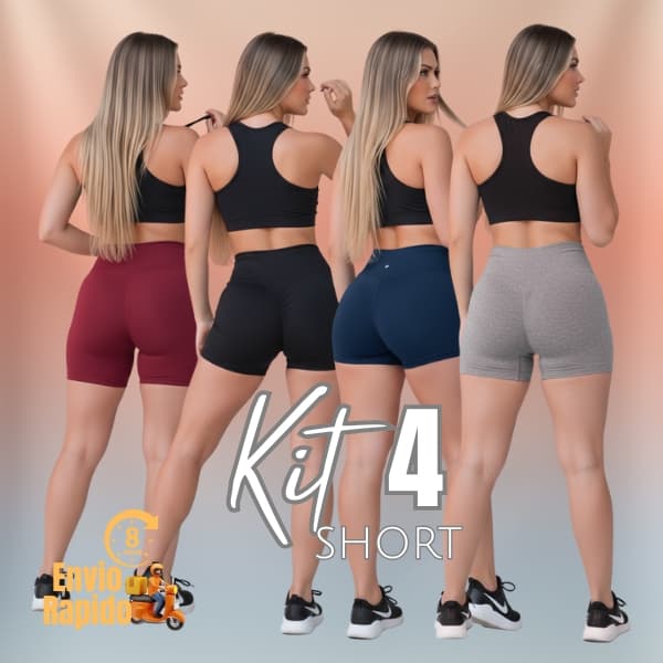kit Short Suplex 4 Peças Ciclista Esportivo Cintura Alta academia fitnes