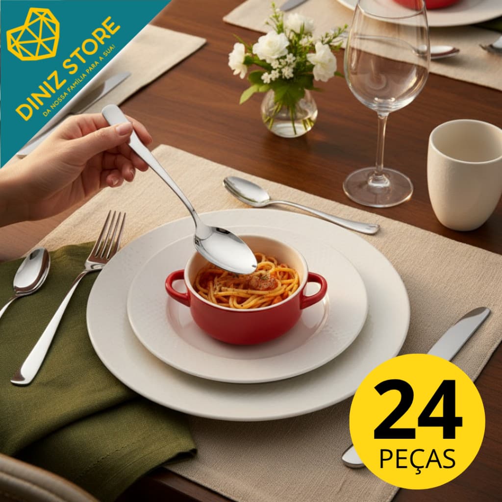 Jogo Faqueiro Inox 24 Peças Completo Design Elegante Resistente Durável