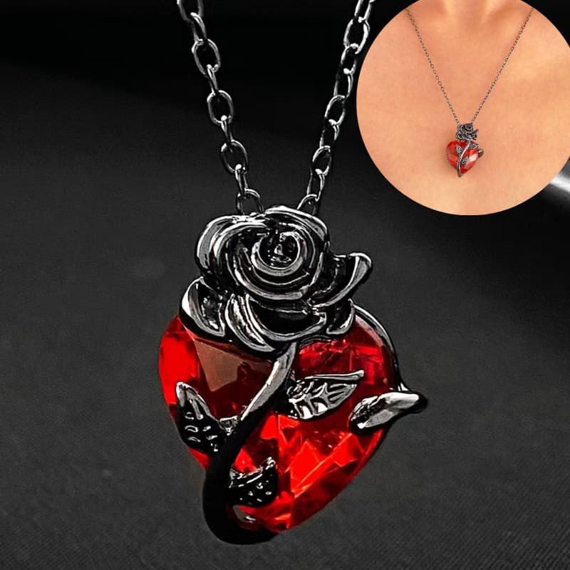 Colar de rosas europeu e americano com design gótico escuro, flor sinuosa, corrente de clavícula em forma de coração