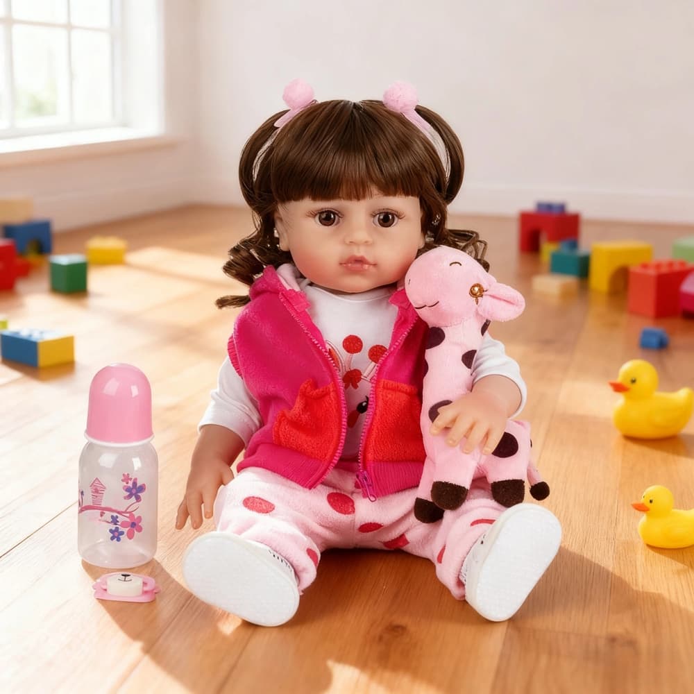 Bebê Reborn Boneca Girafinha Realista 48cm Menina com Acessórios ROSA