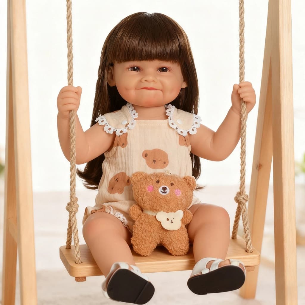 Bebê Reborn Boneca Silicone 48cm Menina  Sorriso Ohlo Castanho Pronta Entrega