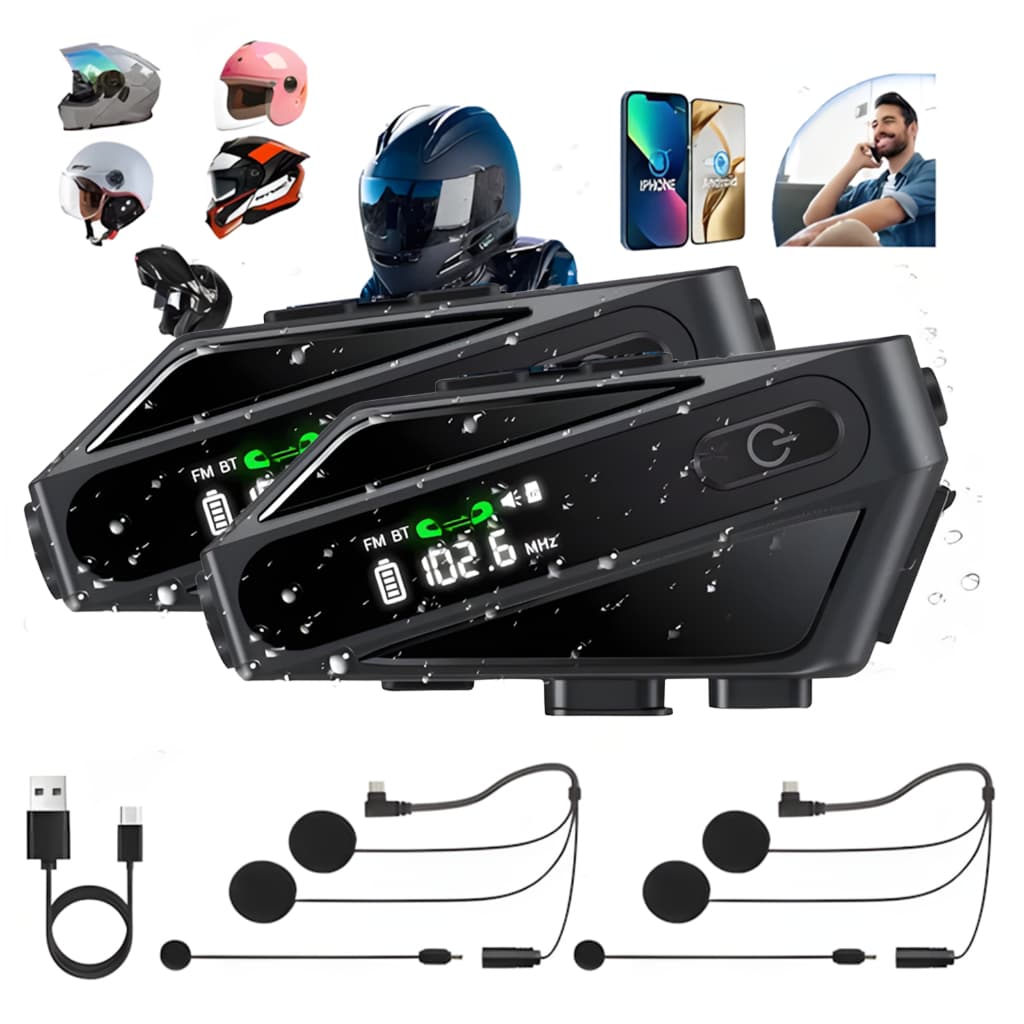 2pcs Intercomunicador Capacete Moto Bluetooth 5.4 Assistente AI 1000mAh IPX5 Mic 2 em 1 Universal p Capacete