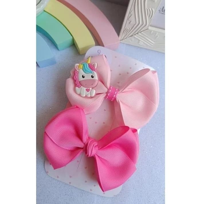 Laço infantil de unicórnio | Dupla de laços rosa para meninas | Acessórios de cabelo delicados