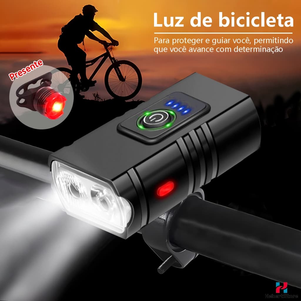 Lanterna 2 Led Kit Lanterna Bike Solar Com Buzina E Power Bank 12 Horas Recarregável À Prova D'Água Farol Bicicletaa
